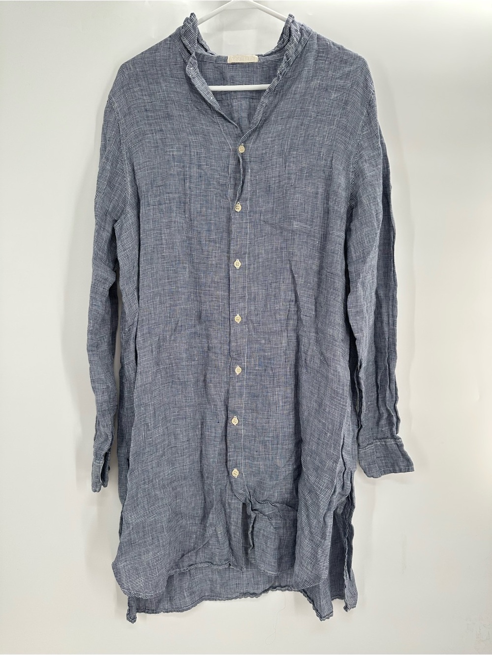 CP Shades Womens L Blue Chambray Linen Tunic Shirt Button Front Made in USA